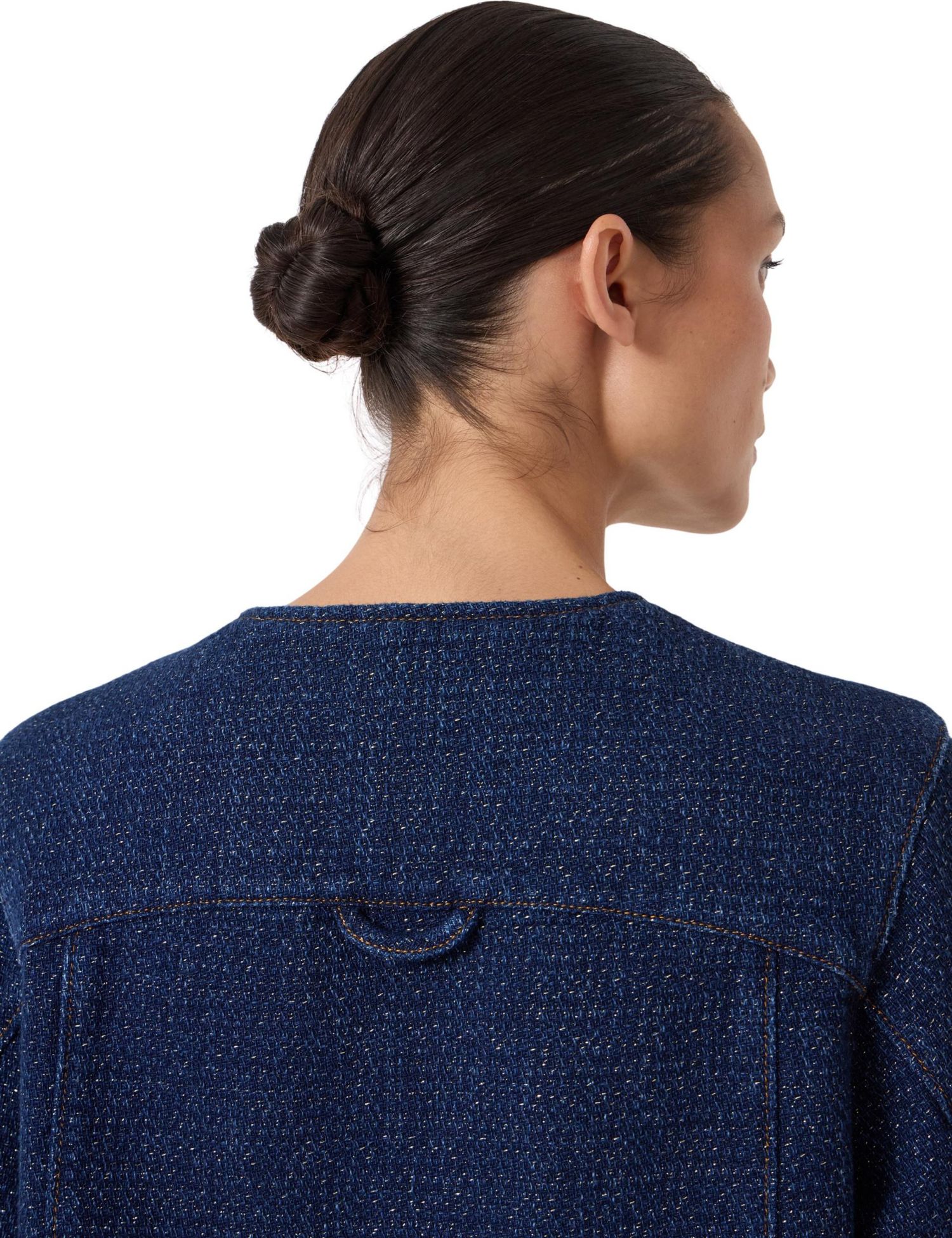Women's Collarless Lurex Denim Jacket