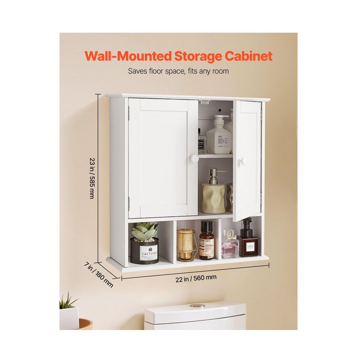 Slickblue Over Toilet Bathroom Wall Cabinet with 2 Doors and Shelves