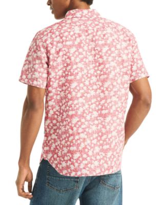 Men's Reverse Palm Tree Printed Linen Short-Sleeve Shirt