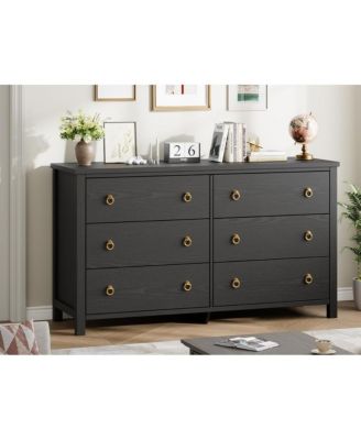 Dresser for Bedroom with 6 Drawers, 47inch Wide Chest of Large Drawers with Large Clothes Storage Cabinet, Wood Bedroom Dresser TV Stand