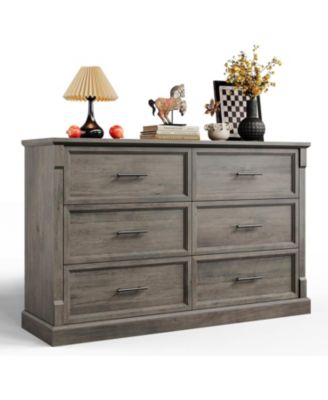 6-Drawer Modern Wood Dresser Bedroom Storage Organizer for Living Room, Nursery, Gray Finish