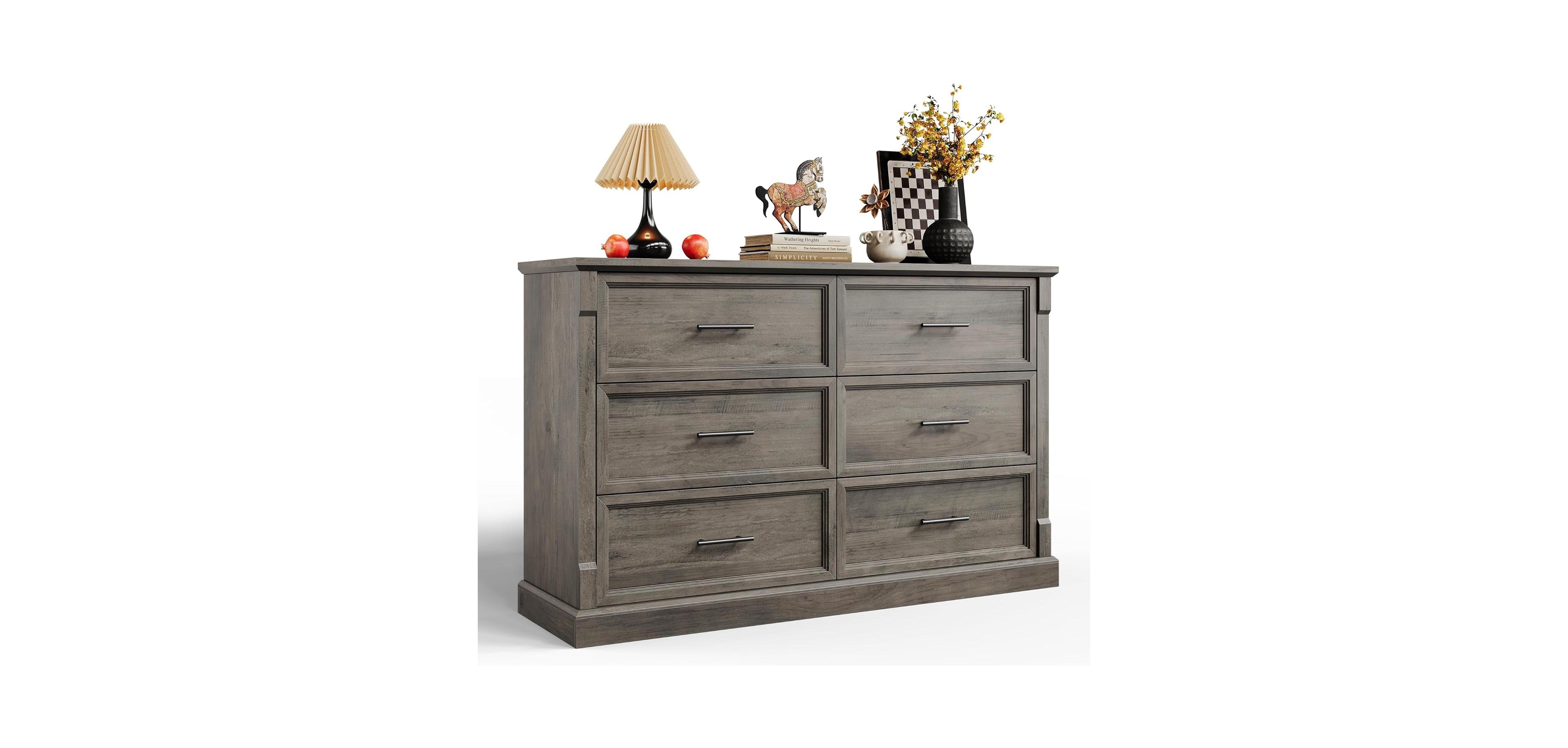 Gaomon 6-Drawer Modern Wood Dresser Bedroom Storage Organizer for Living Room, Nursery, Gray Finish