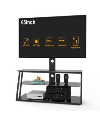 Glass TV Stand with Angle and Height Adjustment