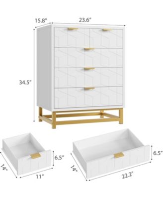 5-Drawer White Bedroom Dresser with Metal Base, Modern Chest Cabinet Organizer for Living Room, Hallway, Closet
