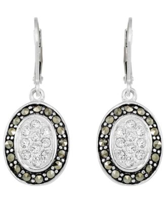 Marcasite And Crystal (4 ct. t.w.) French Wire Oval Earrings in Sterling Silver