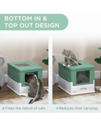Fully Enclosed Cat Litter Box with Drawer Tray Portable Large Space Green