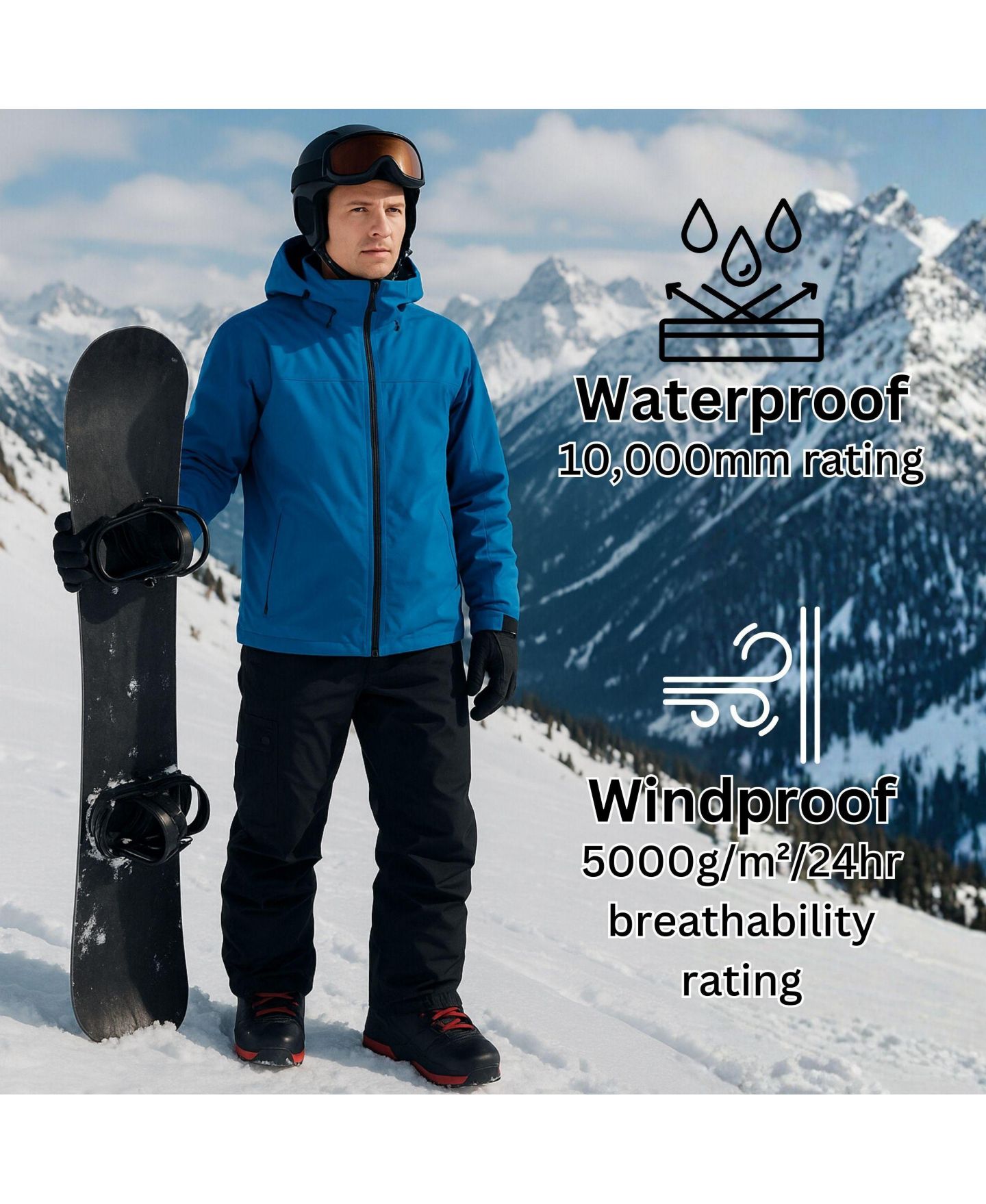 Мужские брюки Alpine Swiss Snow Pants 10K Waterproof Insulated Snowboard and Ski Pants, цвет: Чёрный — фото 2