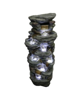 51" High Multi-Tier Outdoor Rock Water Fountain with LED Lights, Large Resin Waterfall Fountain for Garden, Patio, Yard & Deck