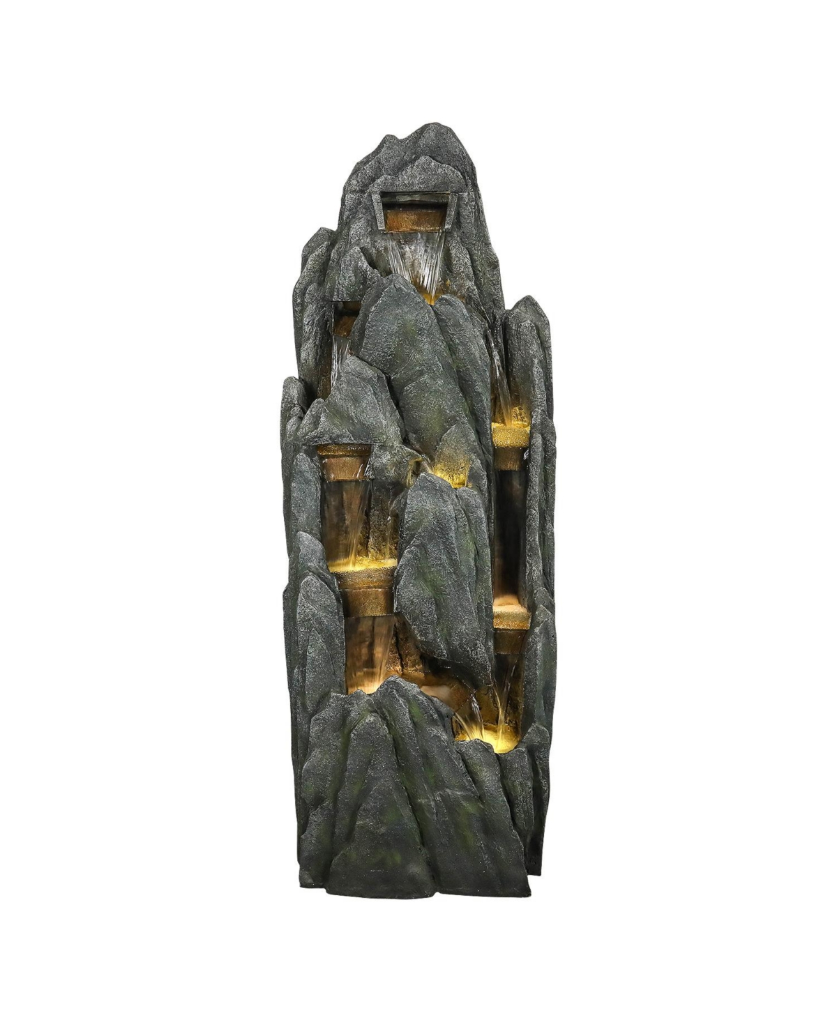 SunJet 51" Tall Outdoor Rockery Water Fountain with Led Lights, Resin Cascading Waterfall Fountain for Garden, Patio & Yard Decor