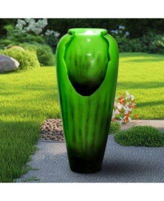 30.7" High Modern Concrete Water Fountain - Indoor/Outdoor Jar-Style Cascading Waterfall with LED Lights for Home, Garden, and Backyard Decor