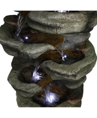 30.7" Outdoor Water Fountain - 6-Tier Rock Waterfall Fountain with LED Lights for Garden, Patio, Yard & Home Decor