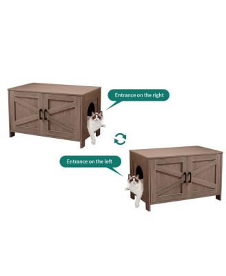 Greige Barn Door Cat Litter Box Enclosure End Table