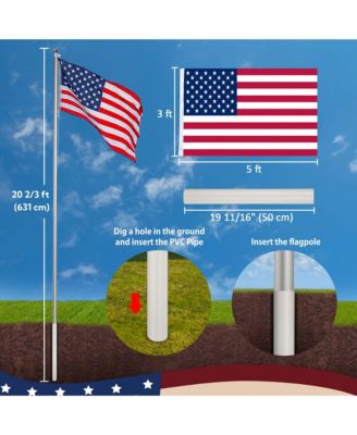20 Ft Sectional Flag Pole Kit with Solar Light & Deck Mount Bravery MEGA Aluminum Inground Flagpole for Outdoor Patio Dock Side