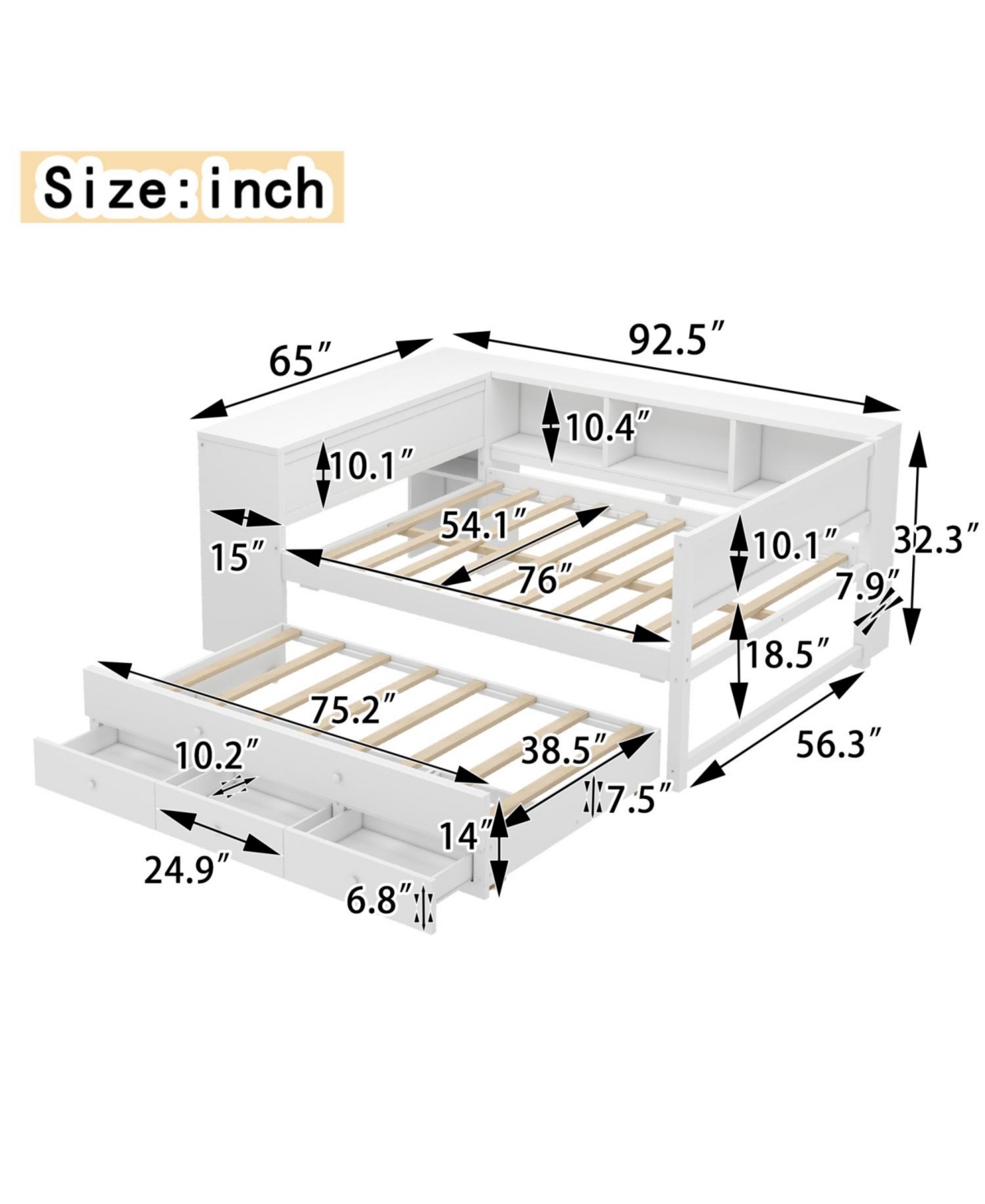 Streamdale Furniture Daybed with Trundle, Storage, Shelves & Desk