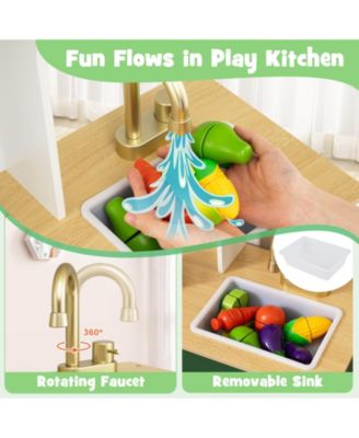 Kid's Play Kitchen with Microwave Stoves Rotation Knobs Ice Dispenser Faucet Sink