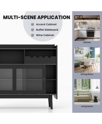 Kitchen Buffet Sideboard Organizer Liquor Bar Cabinet with Wine Rack & Sliding Door