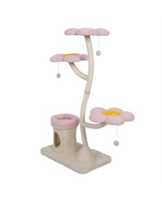  57.1'' Cat Tree with Blooming Platforms Bed in Pink