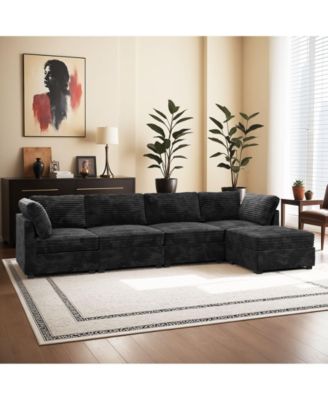 128'' Modular Sectional Sofa Couch, 5-Piece Comfy Corduroy Fabric Couch for Living Room, Modern L-Shaped Deep Seat Sofa with Chaise Ottoman