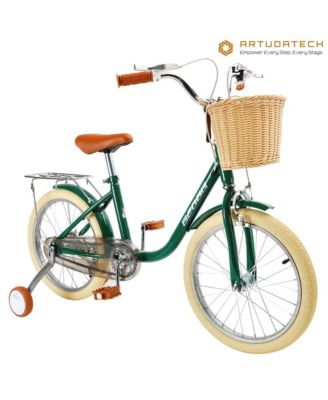 18-Inch Kids Bike, Growing Gift for Ages 6-10 with Basket, Comfort Seat & Training Wheels