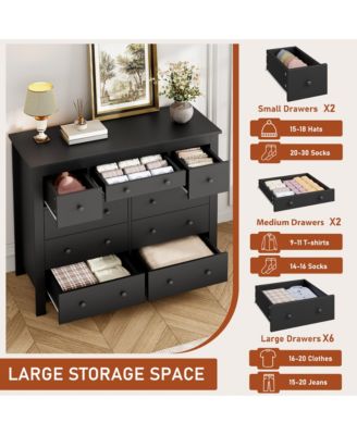 10-Drawer Black Dresser 47" Wide, Long Wooden Chest Storage Cabinet