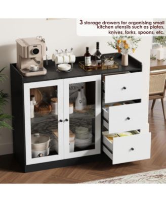 43 Inch Buffet Cabinet with Storage, Modern Sideboard with Guardrail, Adjustable Shelves, 3 Drawers, Kitchen