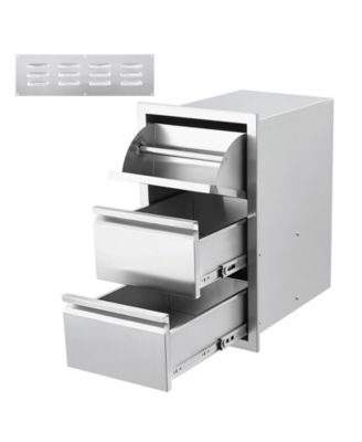 15.7W x 17.7D x 21.6H Inch Outdoor Kitchen Drawers, Flush Mount Triple Stainless Steel BBQ Storage Drawers
