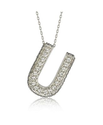 Suzy Levian Sterling Silver Sapphire 3-D Letter "U" Initial Pendant