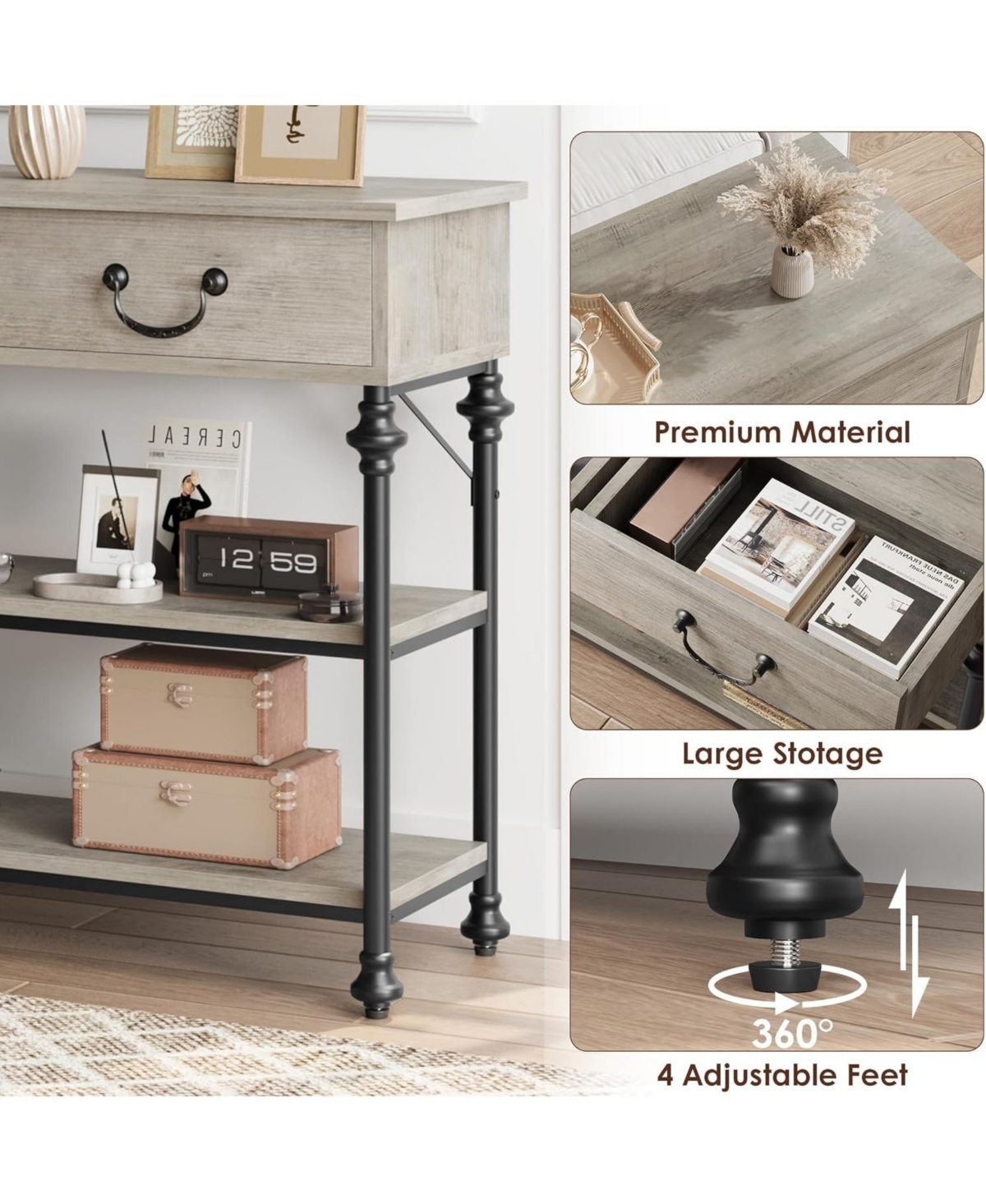 gaomon Entryway Console Table with 2 Drawers, Narrow Storage Table, Small Hallway Organizer, Shelves