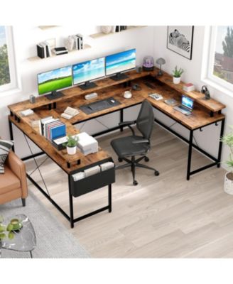 78" U-Shaped Computer Desk with Power Outlets & RGB LED, Reversible L-Shaped Home Office Desk with Storage