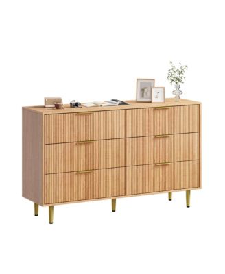 Modern Fluted Drawer Dresser Wood Chest of Drawers with Metal Handles and Legs, Storage Organizer Cabinet
