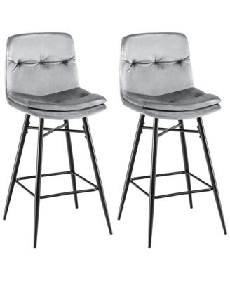 Set of 2 Velvet Bar Stools Bar Height Kitchen Dining Chairs with Metal Legs