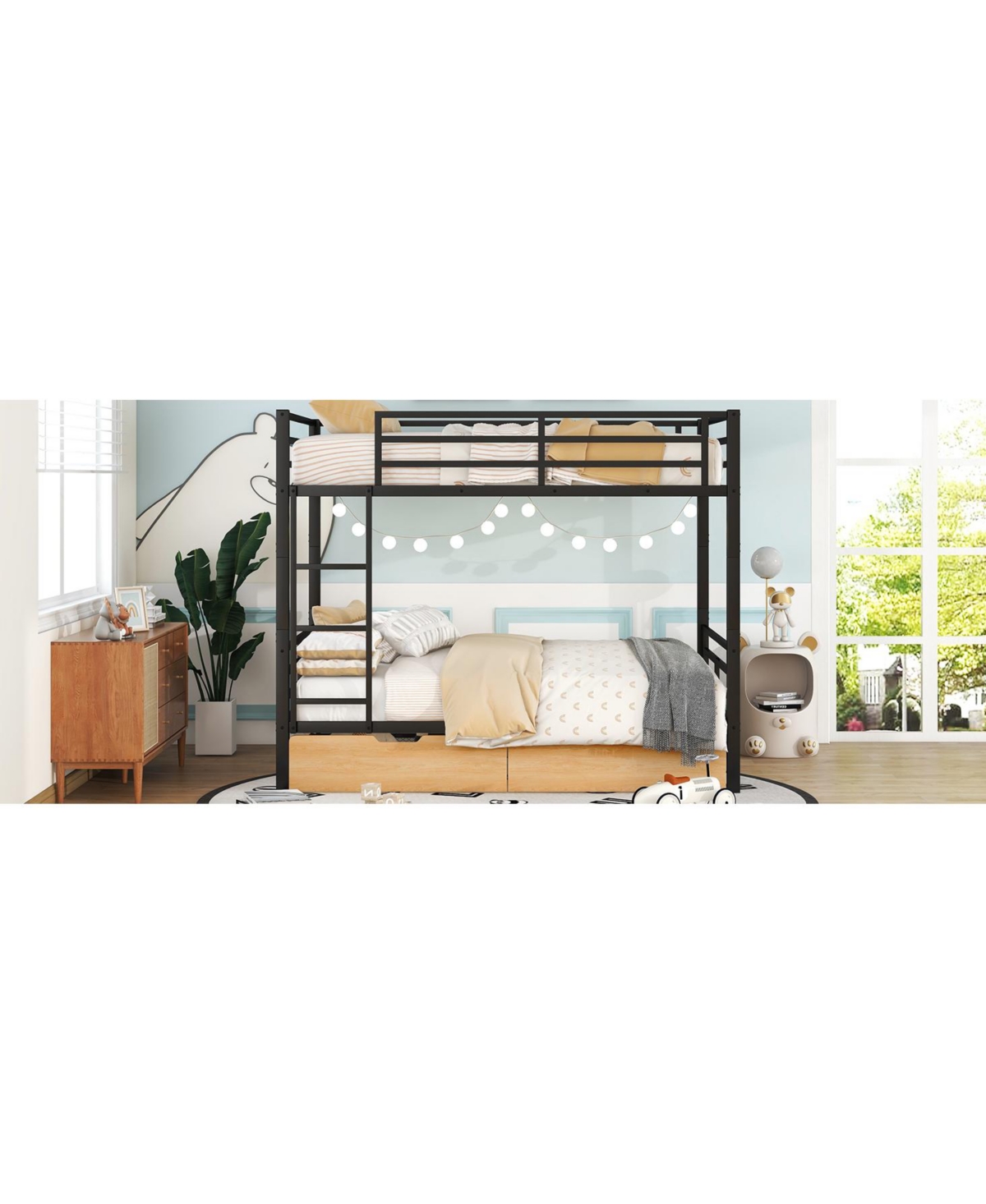 Simplie Fun Metal Full Size Convertible Bunk Bed With 2 Drawers