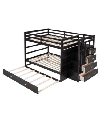 Full Over Full Bunk Bed With Twin Size Trundle And Staircase, Espresso