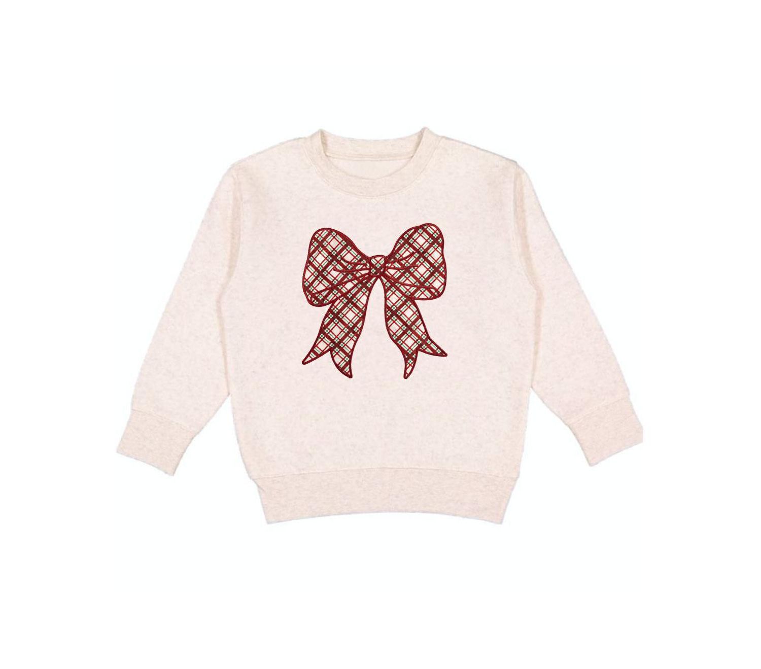 Little Girls Christmas Plaid Bow Patch Sweatshirt