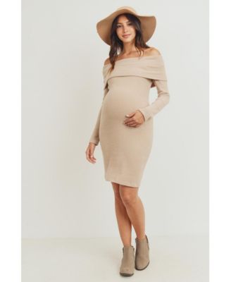 Women's Ribbed Off Shoulder Long Sleeve Bodycon Maternity Dress