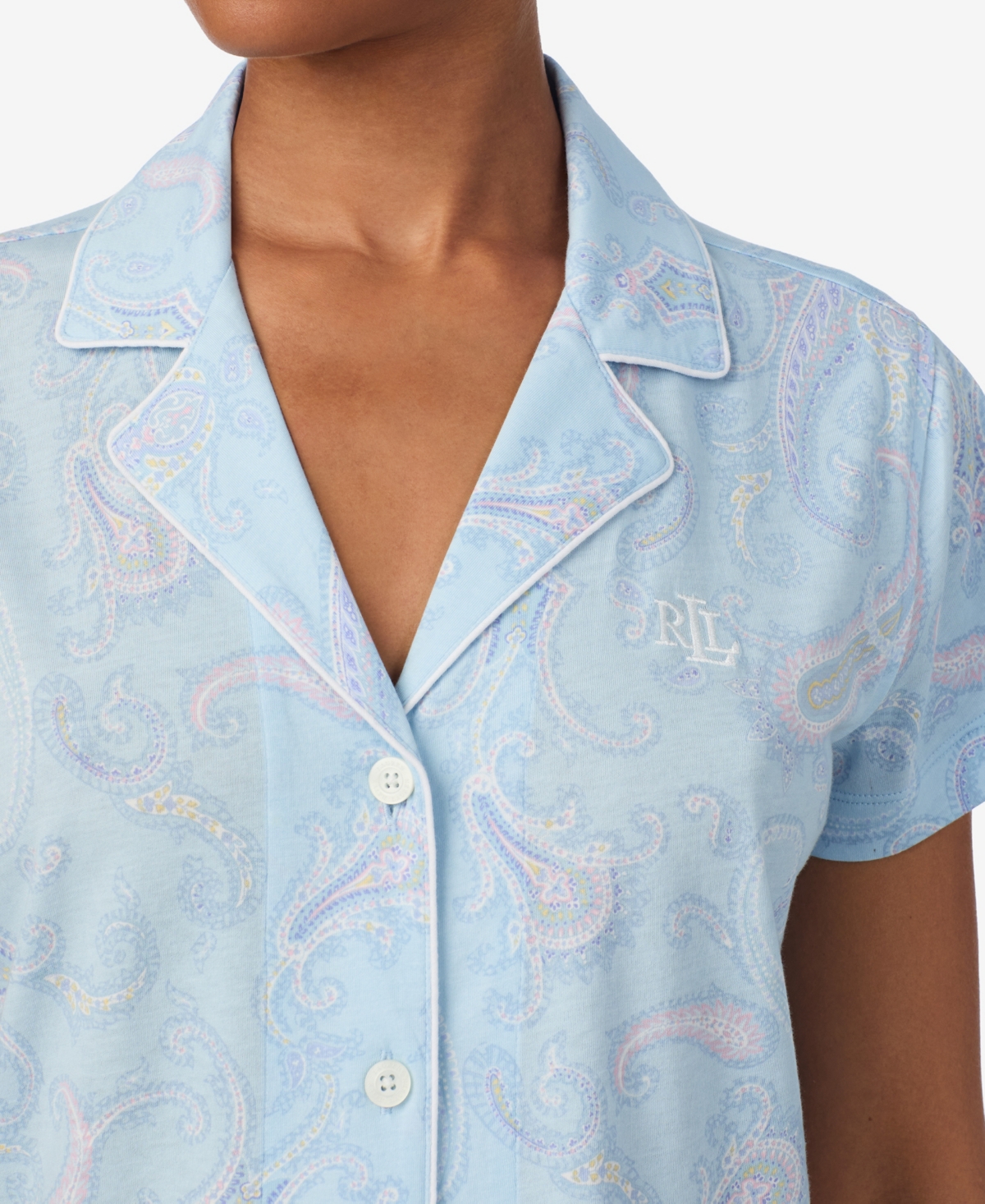 Lauren Ralph Women's Notch Collar Top and Short Pajama Set