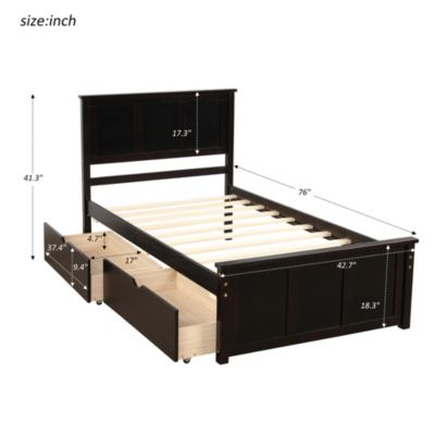 Full Size Wood Platform Bed with House-shaped Storage Headboard and 2 Drawers
