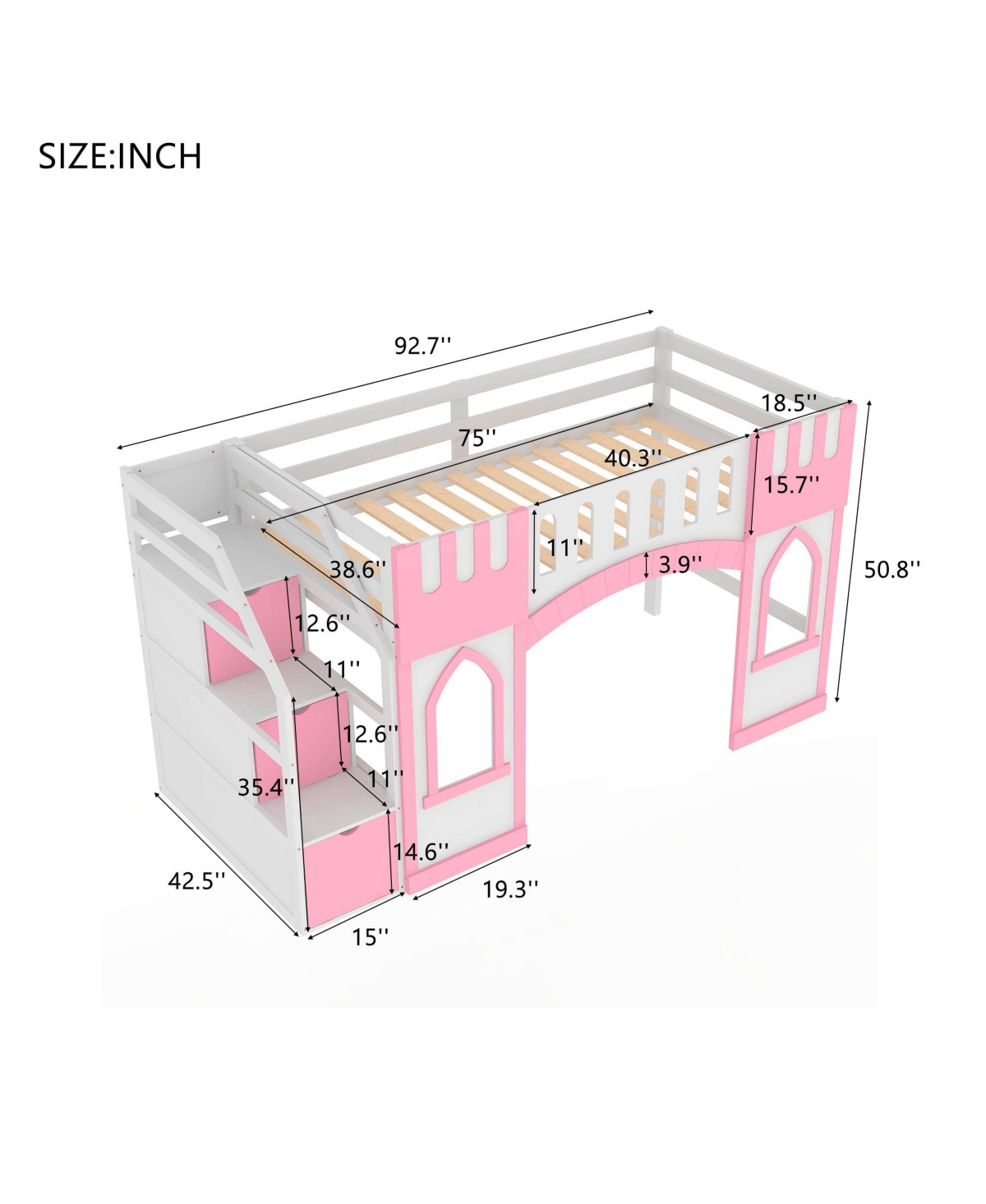 Boyel Living Twin Loft Bed with Storage Staircase and Window