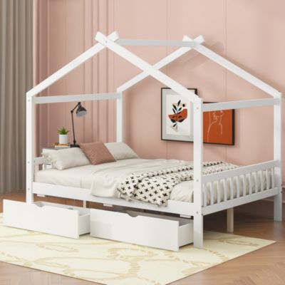 Twin Size House Platform Bed with Two Drawers,Headboard and Footboard