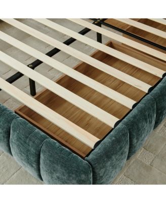 California King Upholstered Platform Bed with Chenille Fabric, Soft Headboard and Storage Drawer
