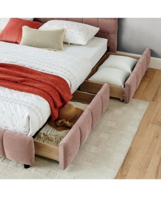 California King Upholstered Platform Bed with Chenille Fabric, Soft Headboard and Storage Drawer