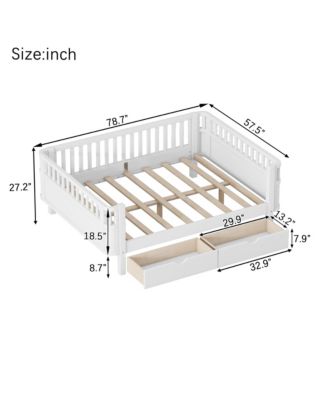 Full Size Wood Platform Bed for Kids with Low Profile, Safety Rails and Wheeled Storage Drawers