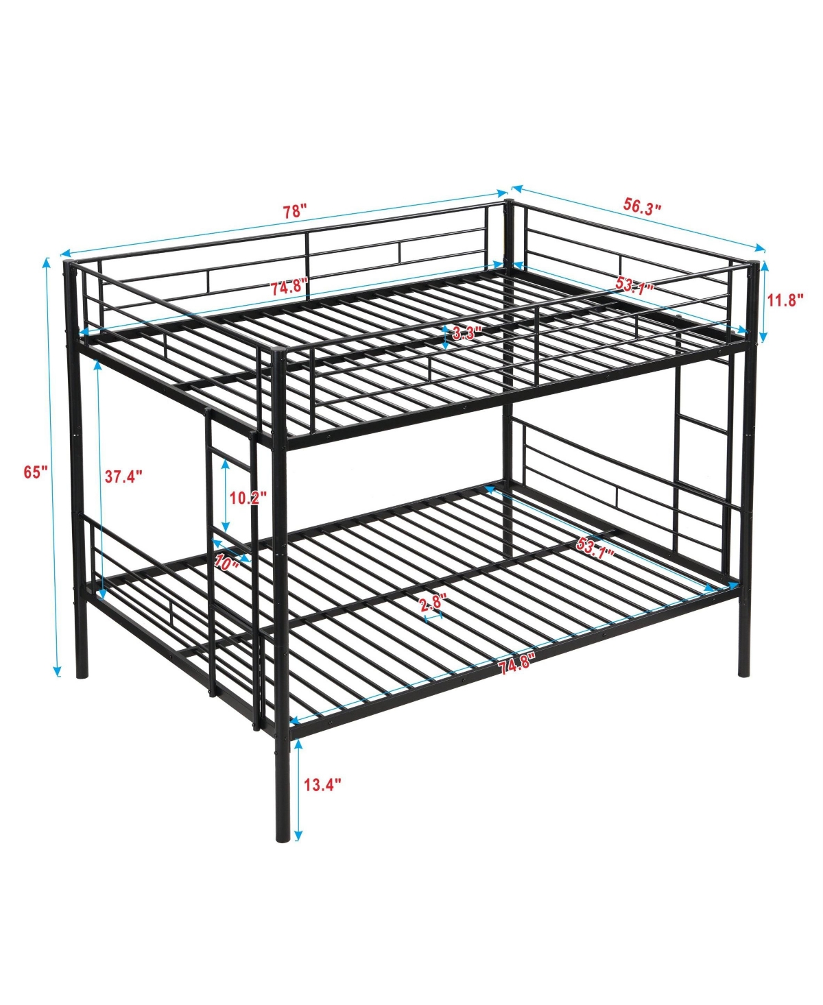 Boyel Living Full Over Full Metal Bunk Bed Black, No Box Spring Needed, Easy Assemble with Safe Stairs
