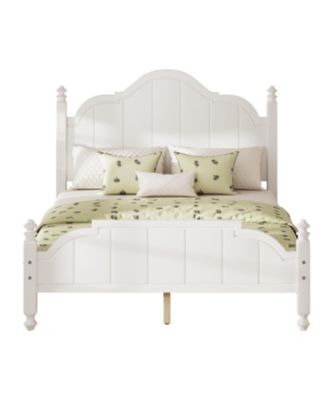 Full Size Wooden Bed Frame with Headboard Vintage Platform Bed with Slats Support Easy Assembly