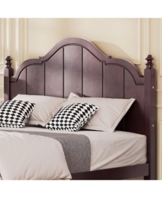 Queen Size Wooden Bed Frame with Headboard Vintage Platform Bed with Slats Support Easy Assembly