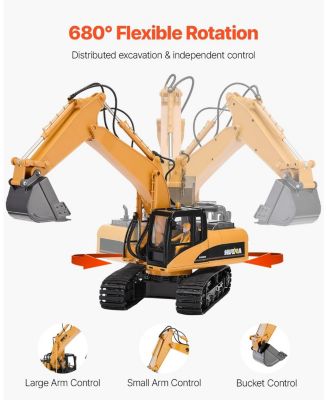 Remote Control Excavator Toy, 1:14 Scale RC Construction Vehicle with Metal Shovel and 15 Channels
