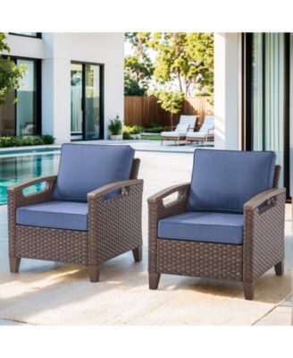 Farmhouse 2-Piece Brown PE Wicker Outdoor Lounge Chair with Olefin Cushions