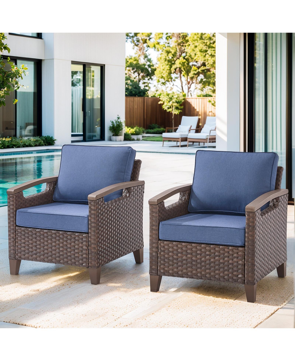 Gymojoy Farmhouse 2-Piece Brown Pe Wicker Outdoor Lounge Chair with Olefin Cushions