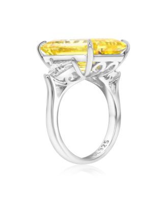 Gala Collection Sterling Silver Large Elongated Emerald-Cut Cubic Zirconia Trillion Accent 3-Stone Ring