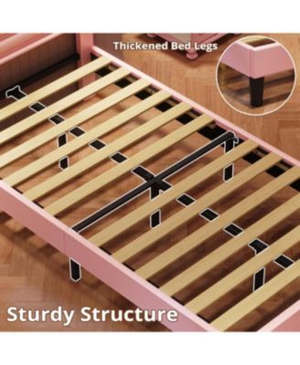 Twin Bed Frames with LED Light Headboard, Upholstered Modern Cama Twin Platform Bed Frame with Heavy Duty Supports, No Box Spring Need, Pink